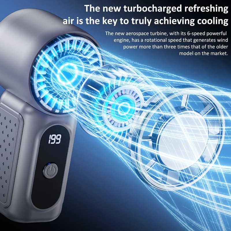 Turbocharged Mini Handheld Cooling Fan Portable Rechargeable Turbo Fan With Fast Cooling LED Displ 4