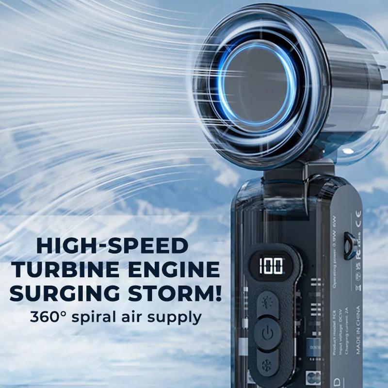 High-Speed Folding Turbo Handheld Cooling Fan, Semiconductor Portable USB Rechargeable Fan