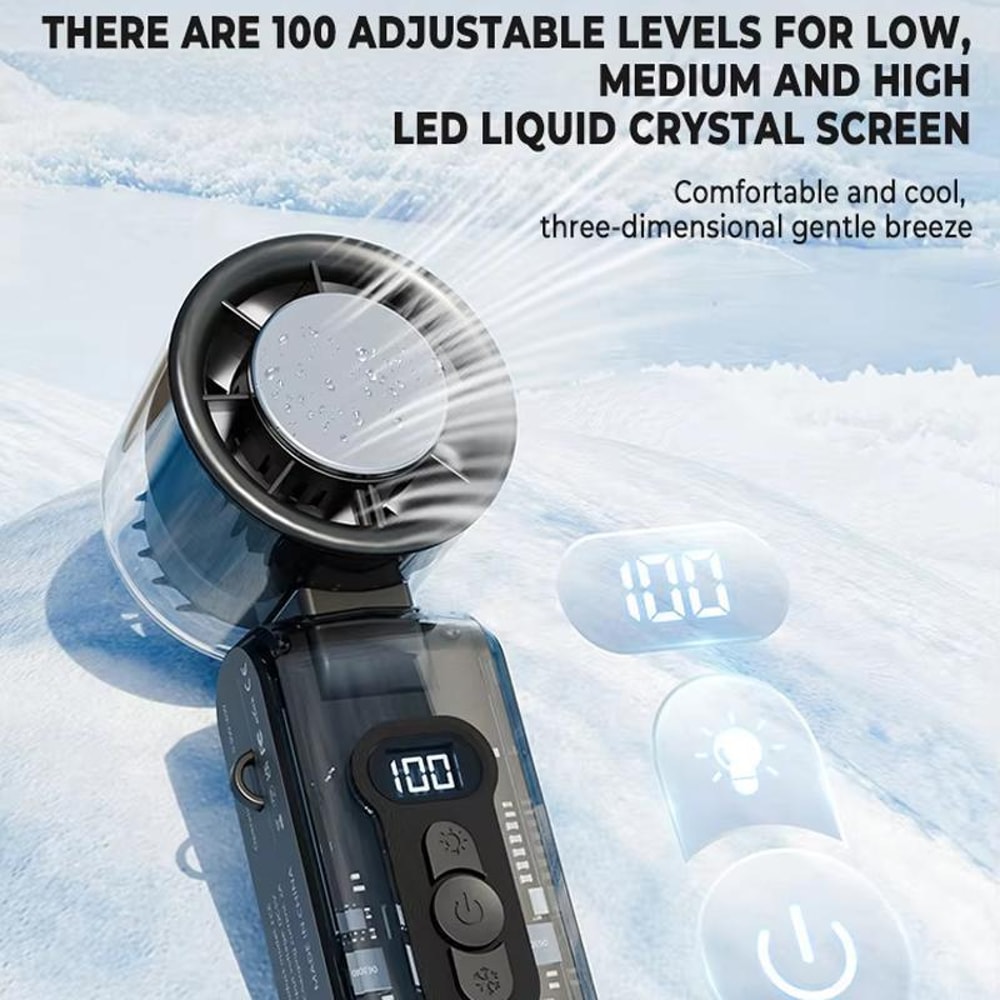 High-Speed Folding Turbo Handheld Cooling Fan, Semiconductor Portable USB Rechargeable Fan