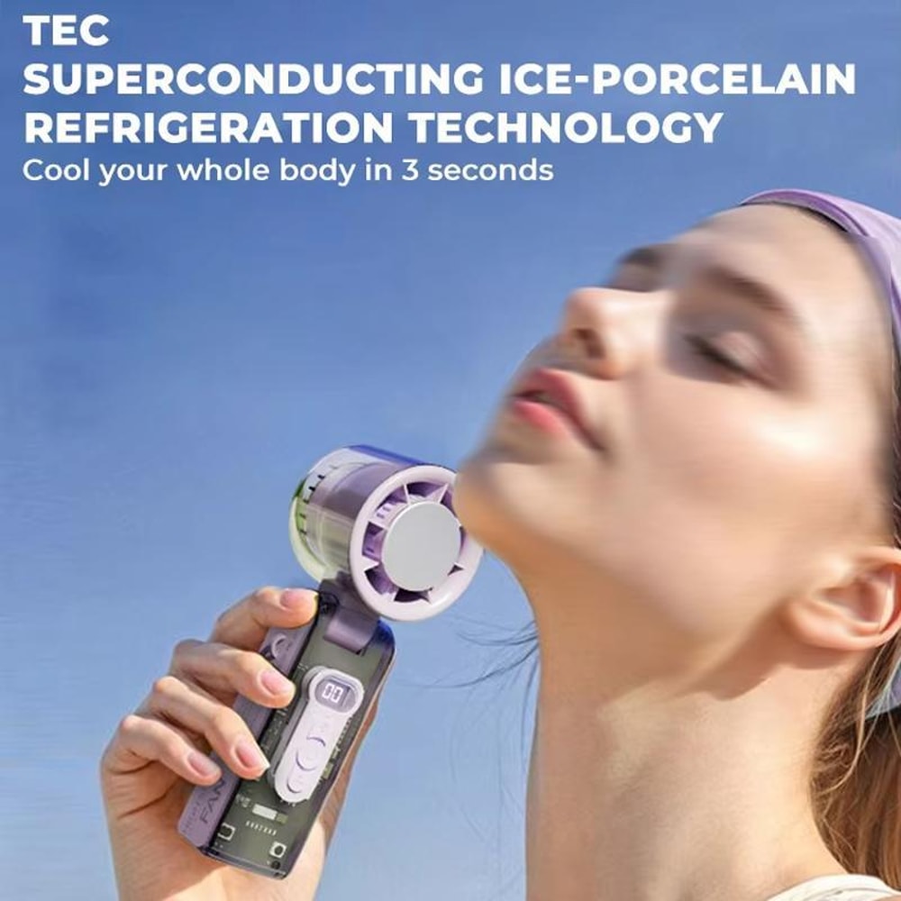 High-Speed Folding Turbo Handheld Cooling Fan, Semiconductor Portable USB Rechargeable Fan