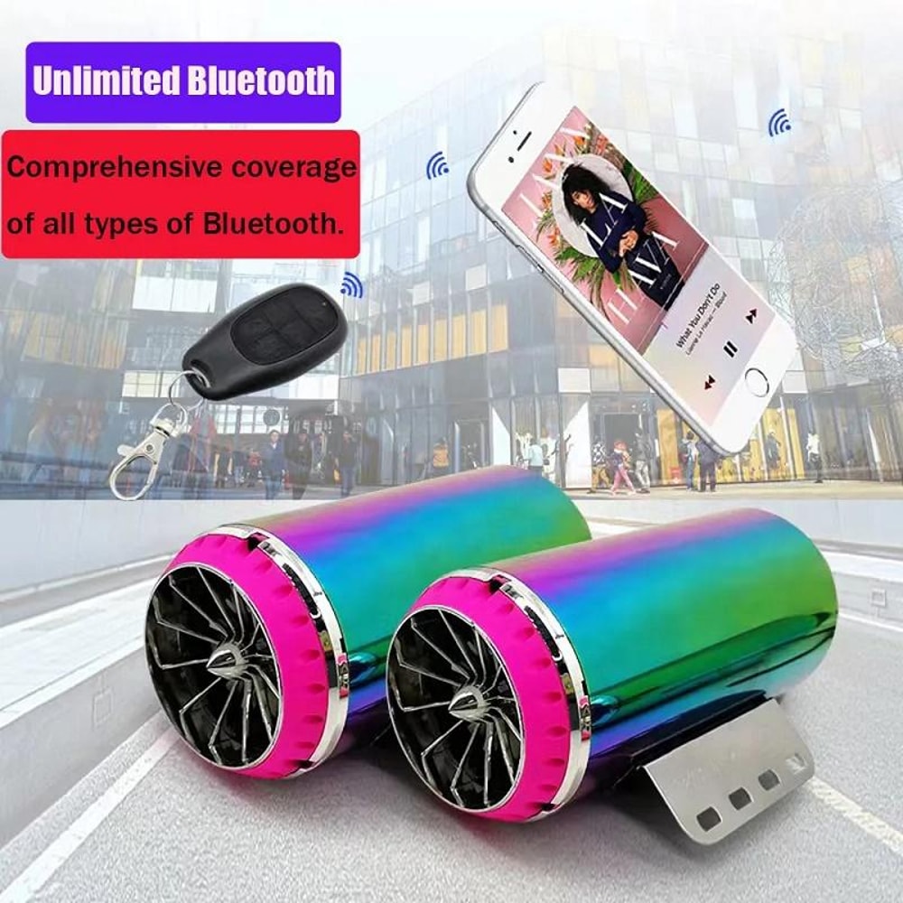 Motorcycle Bluetooth Subwoofer Exhaust Pipe Speaker Waterproof FM Radio System