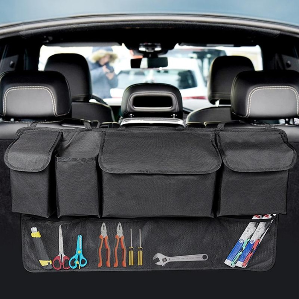 Universal Car Seat Organizer SUV Rear Seat Storage Bag Foldable Black