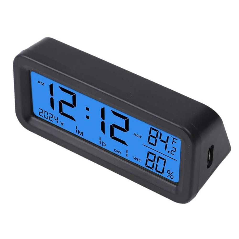 Solar Car Dashboard Clock Thermometer Humidity Meter with Luminous Backlight