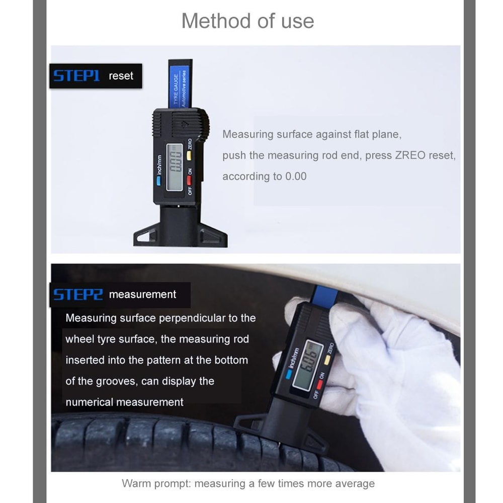 Digital Tire Tread Depth Gauge 025mm Electronic Brake Pad Wear Measuring Tool 7