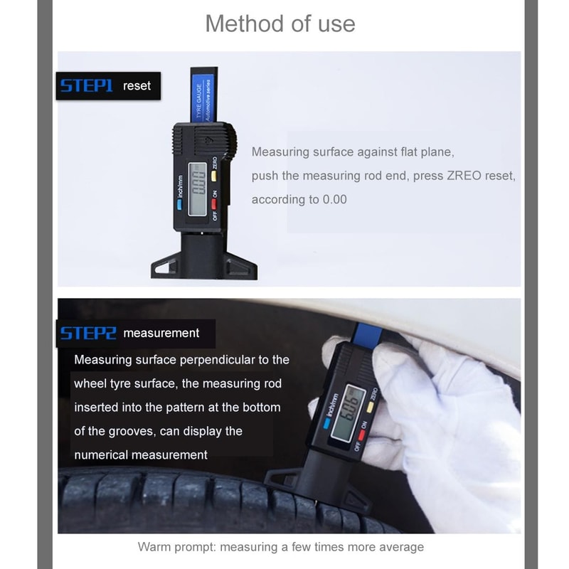 Digital Tire Tread Depth Gauge 025mm Electronic Brake Pad Wear Measuring Tool 7
