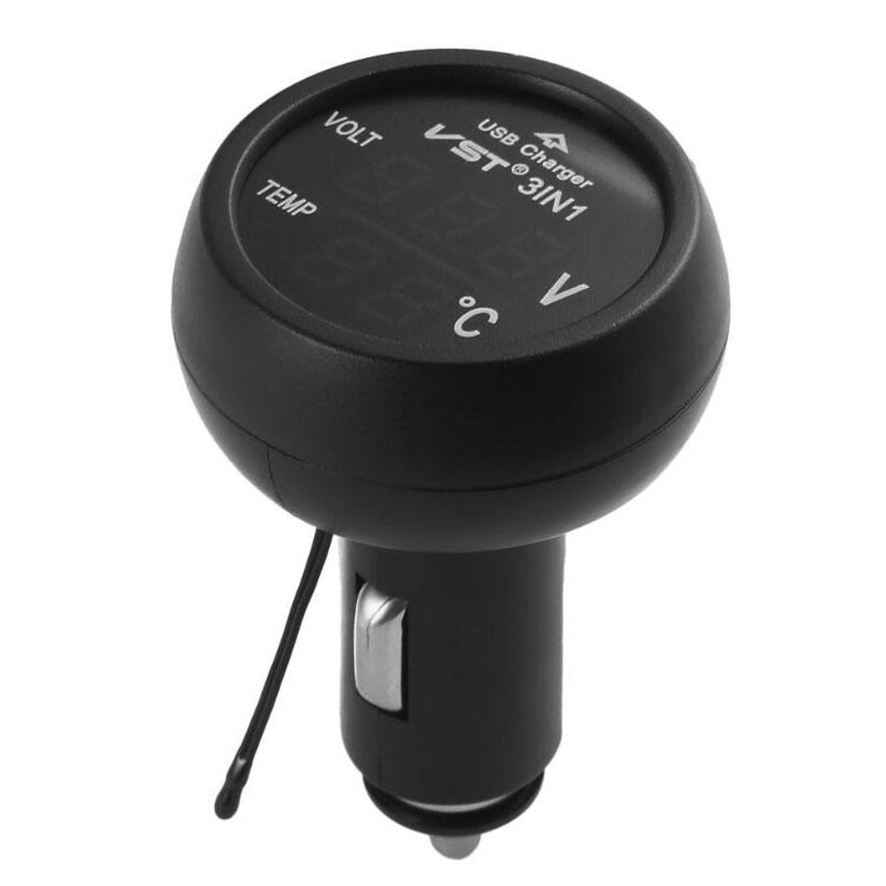 USB Charger with Voltage Detection LCD Display and Car Battery Monitor Thermometer