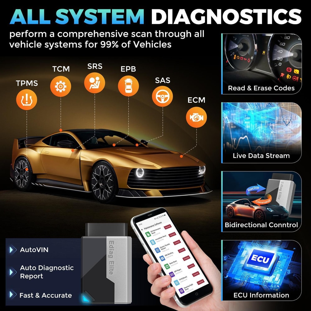 Ediag Elite Scanner Car Diagnostic Tool Bidirectional Fault Code Reader Multilingual