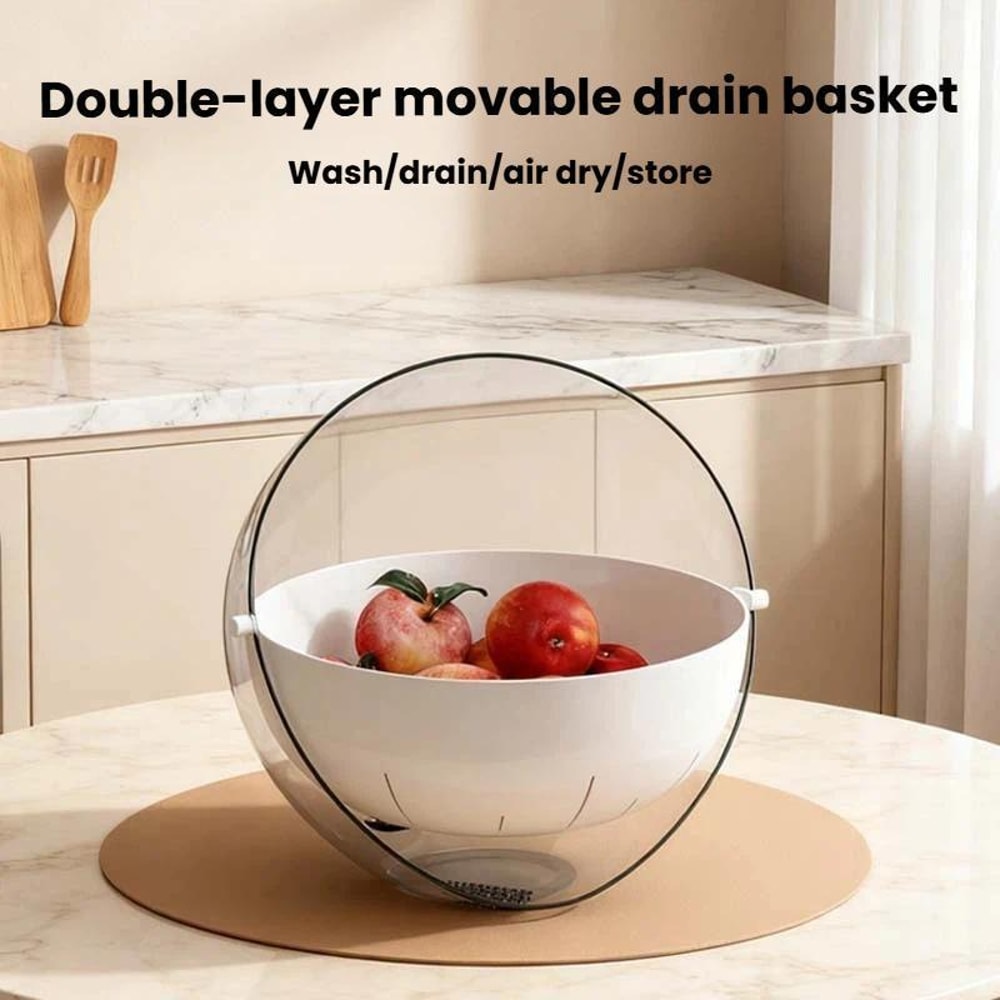 DoubleLayer Fruit Vegetable Washing Draining Basket MultiFunction Kitchen Strainer Rice Basin 1