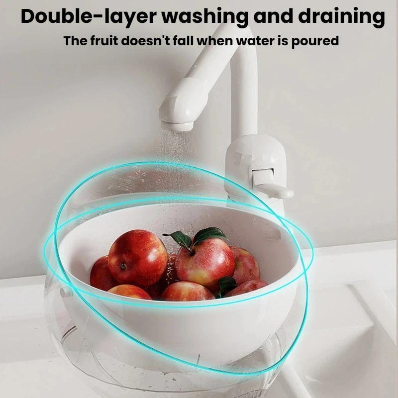 DoubleLayer Fruit Vegetable Washing Draining Basket MultiFunction Kitchen Strainer Rice Basin 2
