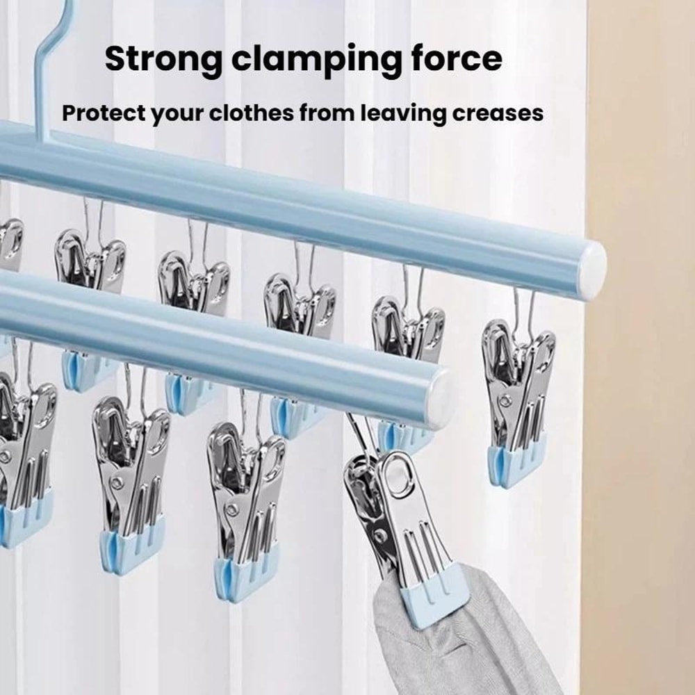 Multi Clip Stainless Steel Sock Drying Rack Non Slip Space Saving Clothes Hanger