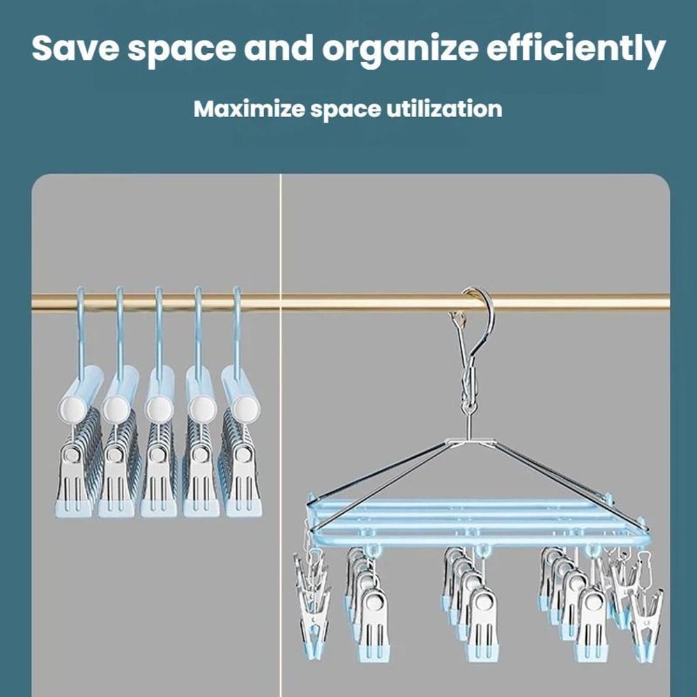 Multi Clip Stainless Steel Sock Drying Rack Non Slip Space Saving Clothes Hanger