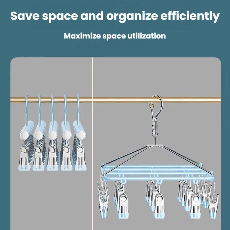 Multi Clip Stainless Steel Sock Drying Rack Non Slip Space Saving Clothes Hanger