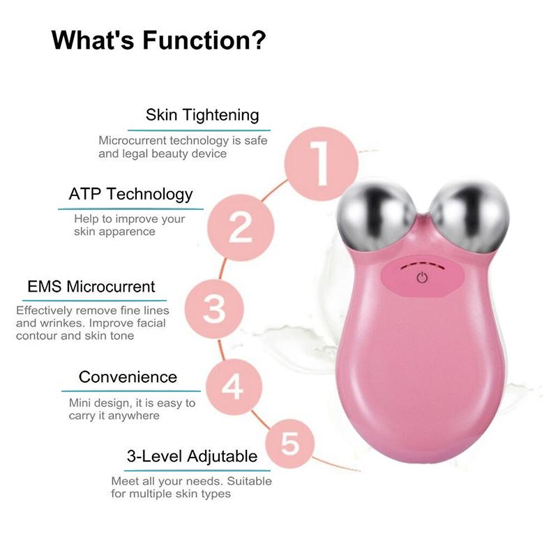 Pink Microcurrent Facial Device Skin Firming Anti-Aging Facial Massager for Face Lifting and Glow