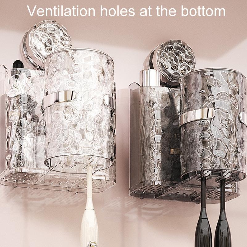 Wall Mounted Toothbrush Holder with Vacuum Suction Bathroom Organizer Storage Rack Transparent