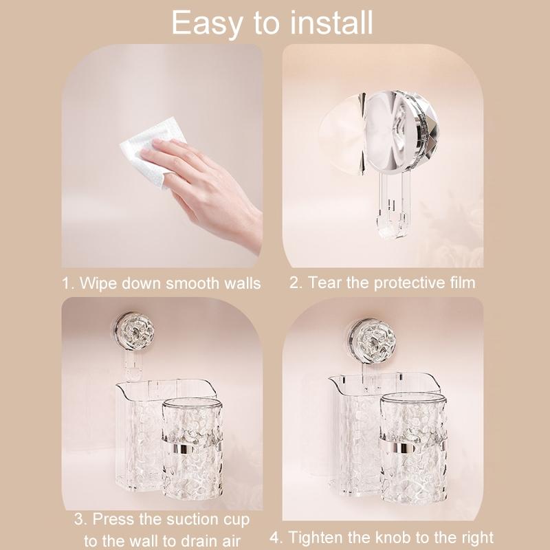 Wall Mounted Toothbrush Holder with Vacuum Suction Bathroom Organizer Storage Rack Transparent