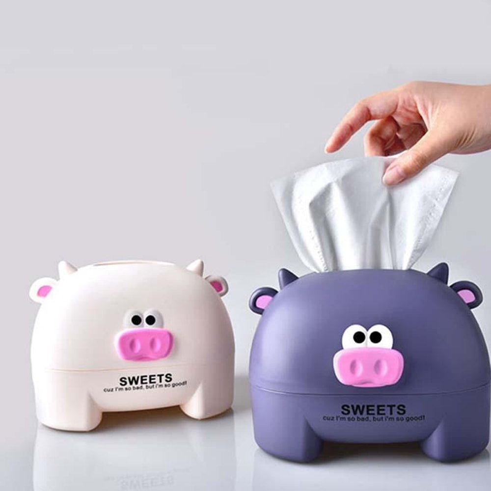 Cute Cartoon Calf Tissue Box Holder, Desktop Roll Paper Dispenser, Animal Tissue Storage Decor