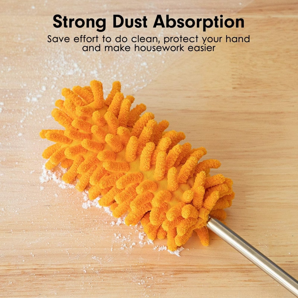 Telescopic Microfiber Chenille Duster Stainless Steel Extendable Cleaning Tool for Home & Car