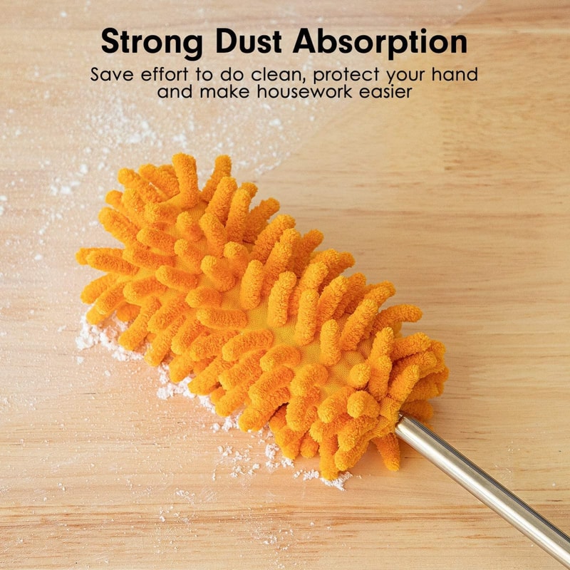 Telescopic Microfiber Chenille Duster Stainless Steel Extendable Cleaning Tool for Home & Car