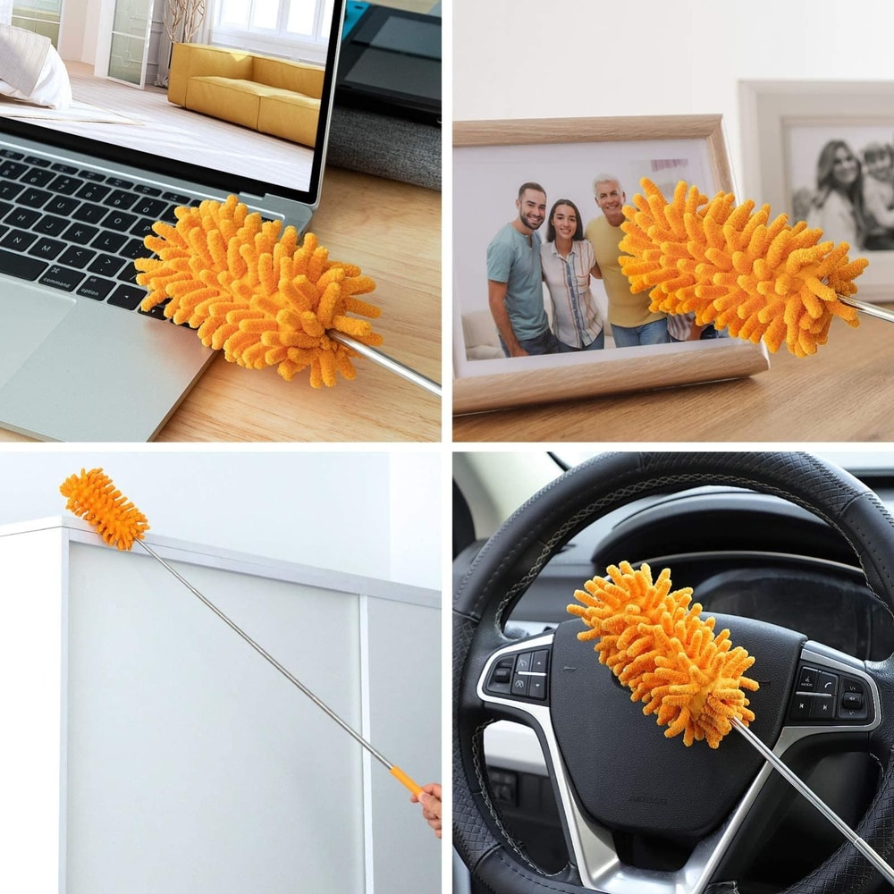 Telescopic Microfiber Chenille Duster Stainless Steel Extendable Cleaning Tool for Home & Car