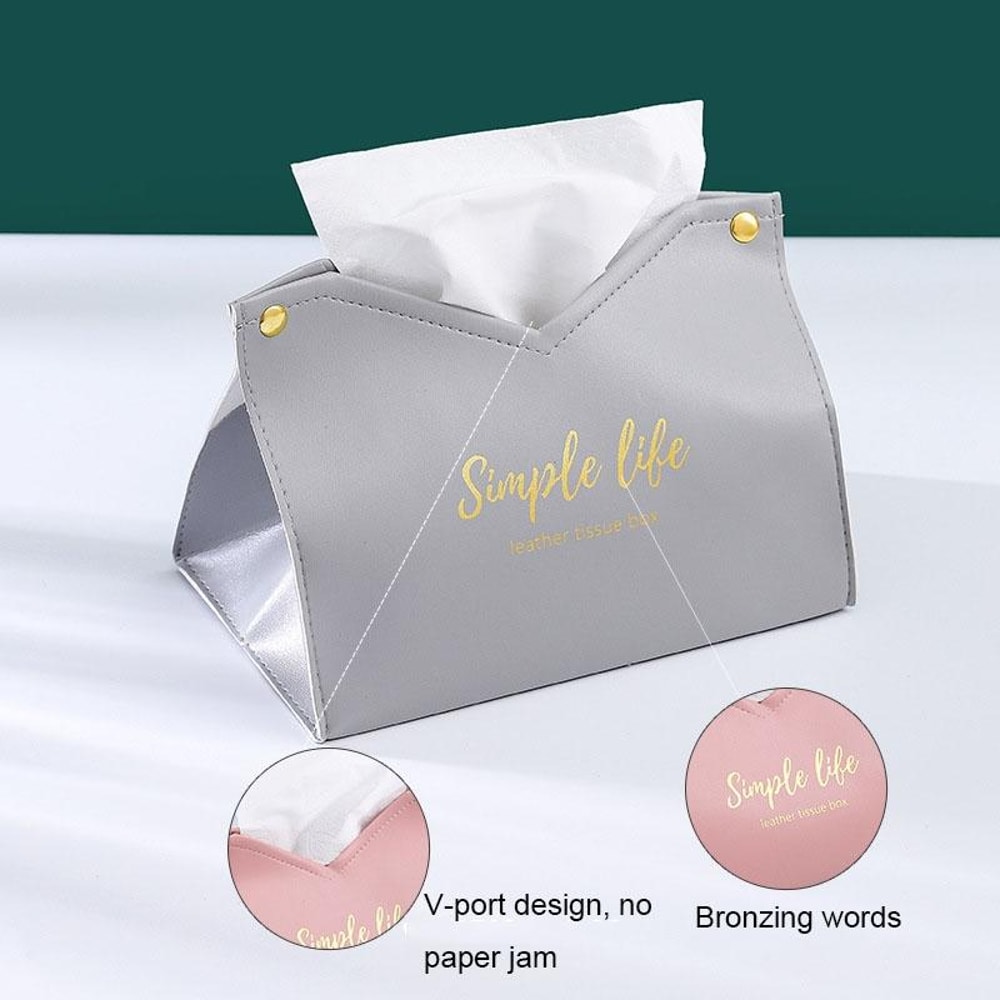PU Leather Tissue Box Cover Car & Home Decorative Tissue Holder Grey
