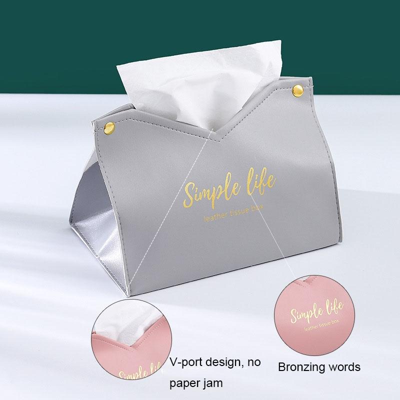 PU Leather Tissue Box Cover Car & Home Decorative Tissue Holder Grey
