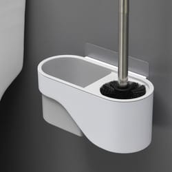 wall mounted no drill toilet brush long handle bathroom cleaning brush elegant gray