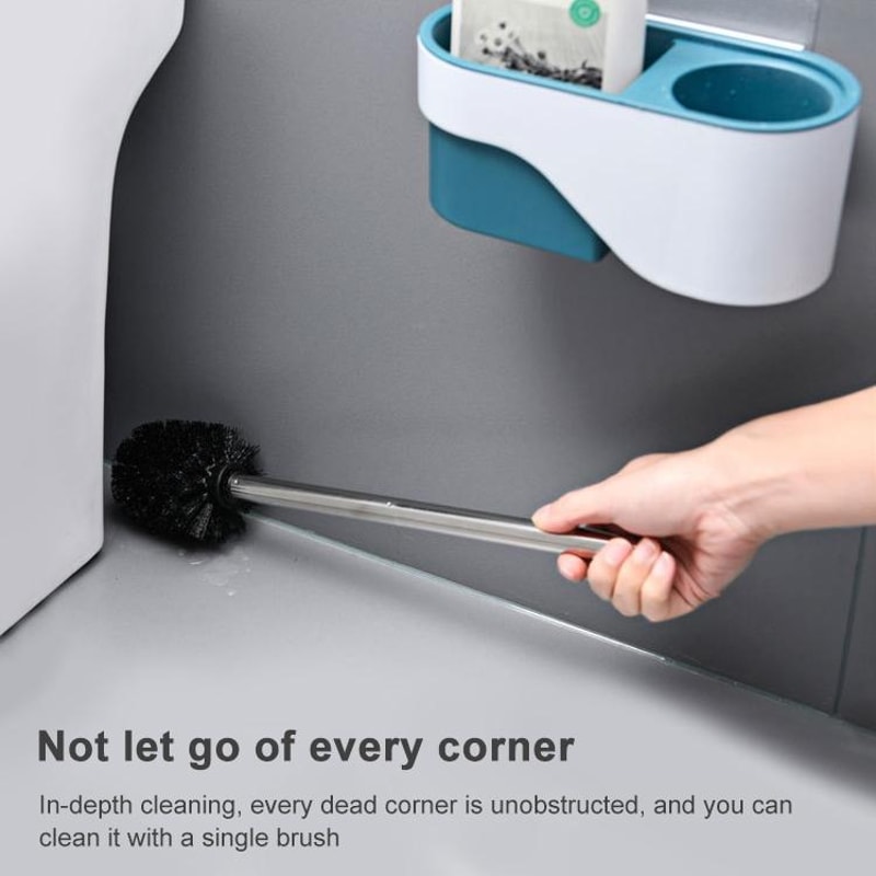 Wall Mounted No Drill Toilet Brush Long Handle Bathroom Cleaning Brush Elegant Gray