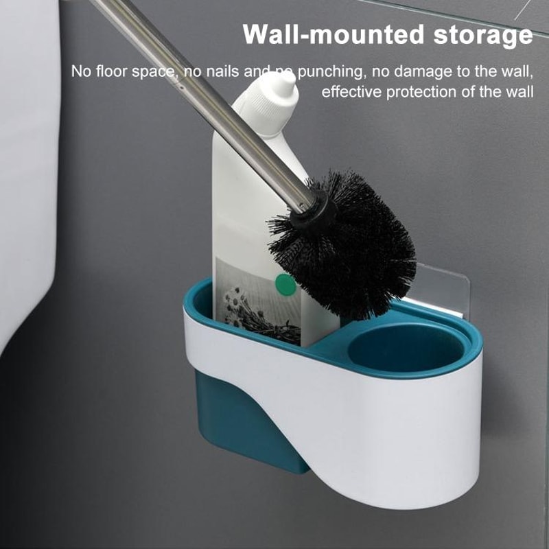Wall Mounted No Drill Toilet Brush Long Handle Bathroom Cleaning Brush Elegant Gray