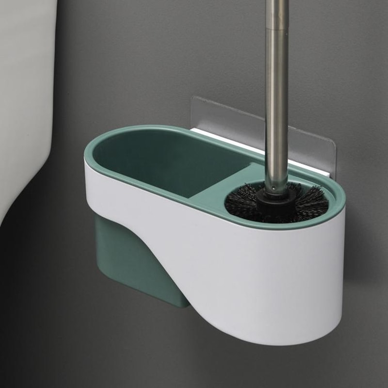Wall Mounted No Drill Toilet Brush Long Handle Bathroom Cleaning Brush Elegant Gray