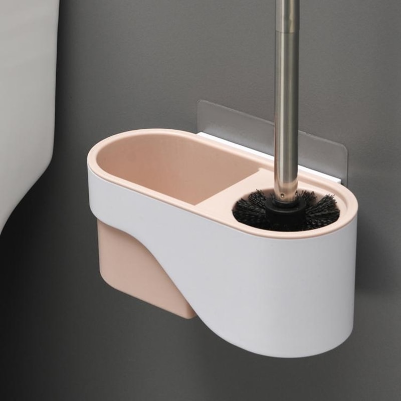 Wall Mounted No Drill Toilet Brush Long Handle Bathroom Cleaning Brush Elegant Gray