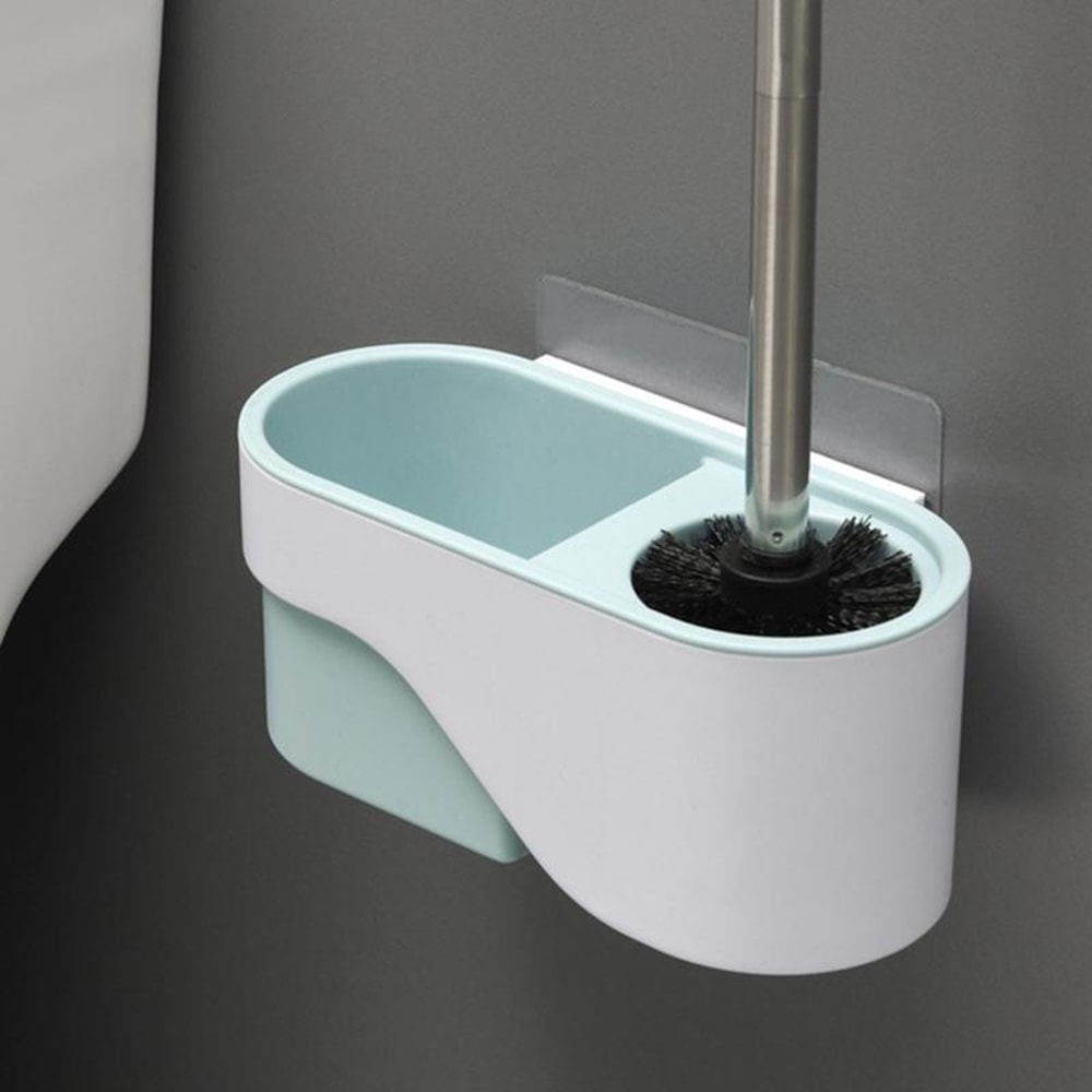 Wall Mounted No Drill Toilet Brush Long Handle Bathroom Cleaning Brush Elegant Gray