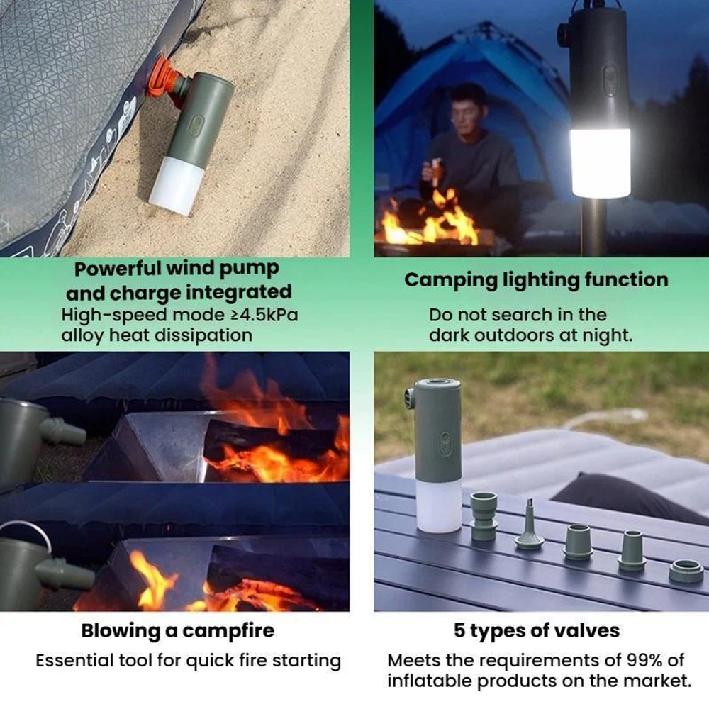 Rechargeable Air Pump & Camping Lantern, Portable Electric Air Inflator with LED Light
