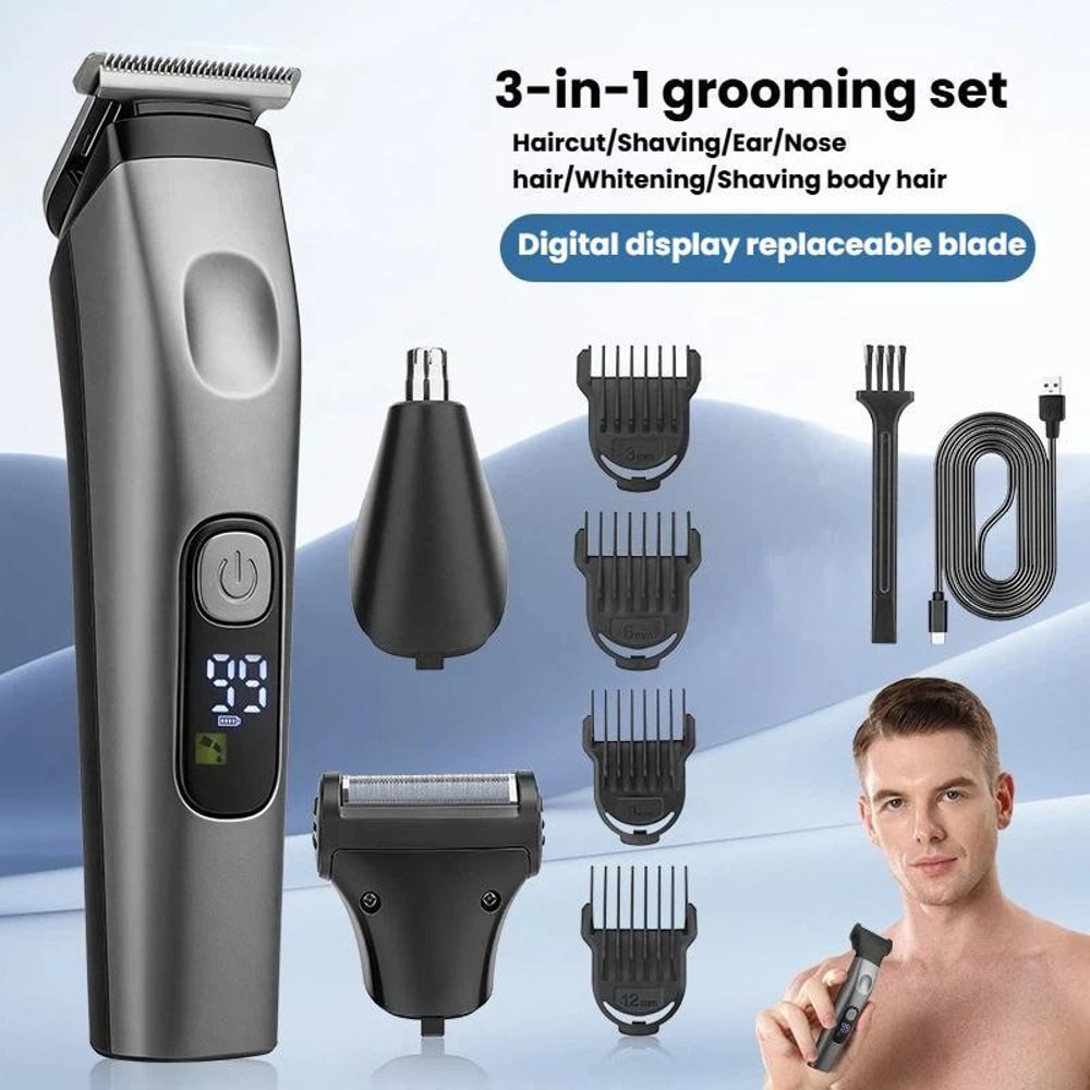 Electric Hair Clipper, Beard & Nose Hair Trimmer Cordless Grooming Kit for Men