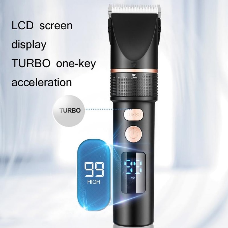 Men Electric Hair Trimmer LCD Digital Display Cordless Hair Clipper USB Rechargeable