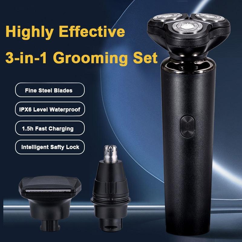 Electric Shaver Nose Hair & Sideburn Trimmer Rechargeable Waterproof Grooming Kit
