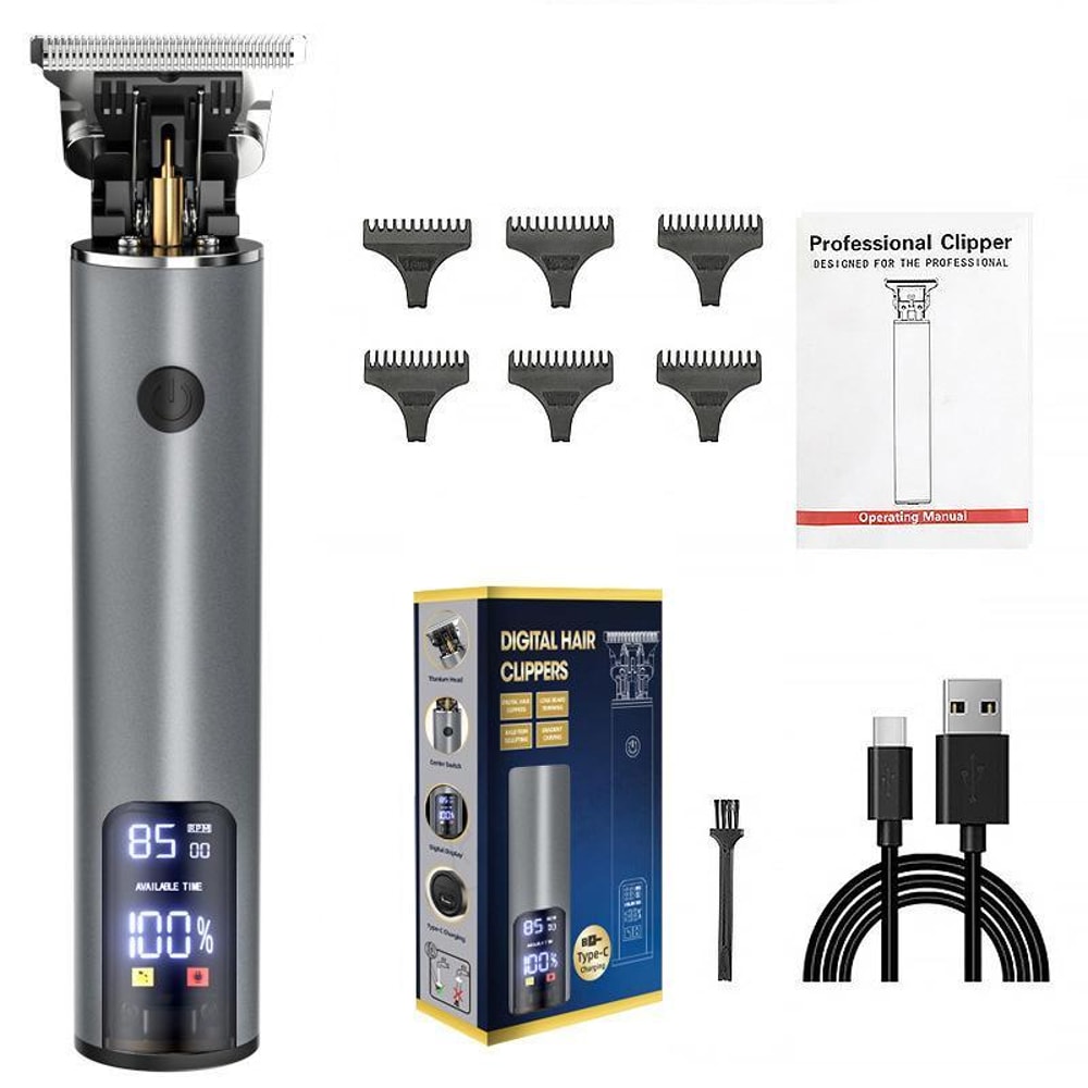 Rechargeable Hair Clippers for Men Zero Gap Bald Head Trimmer Kit with LED Display