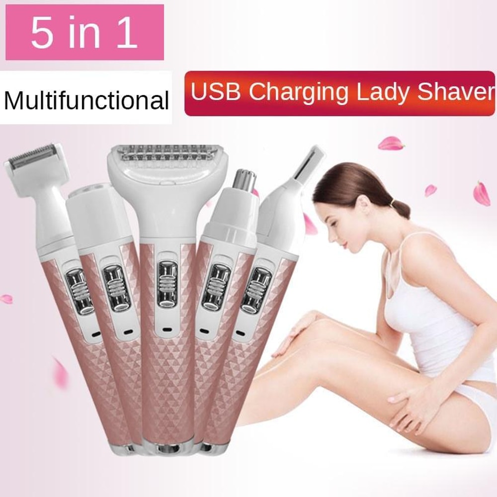 Women Electric Shaver Bikini Trimmer USB Rechargeable Grooming Kit 5