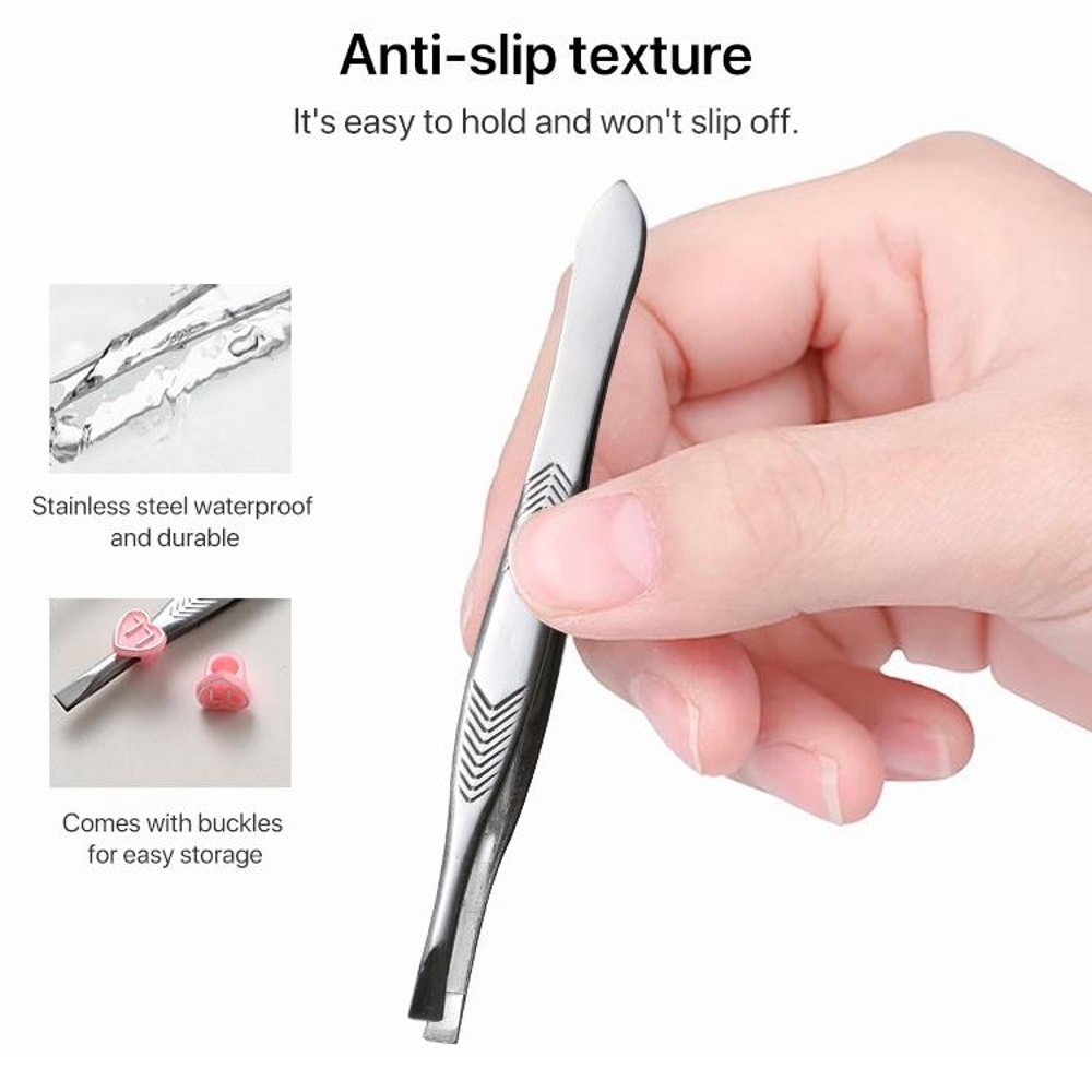 High-Precision Stainless Steel Eyebrow Tweezers Set Non Slip Flat and Slant Tip Grooming Tool