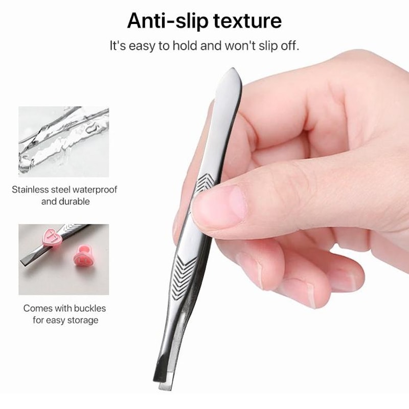 High-Precision Stainless Steel Eyebrow Tweezers Set Non Slip Flat and Slant Tip Grooming Tool