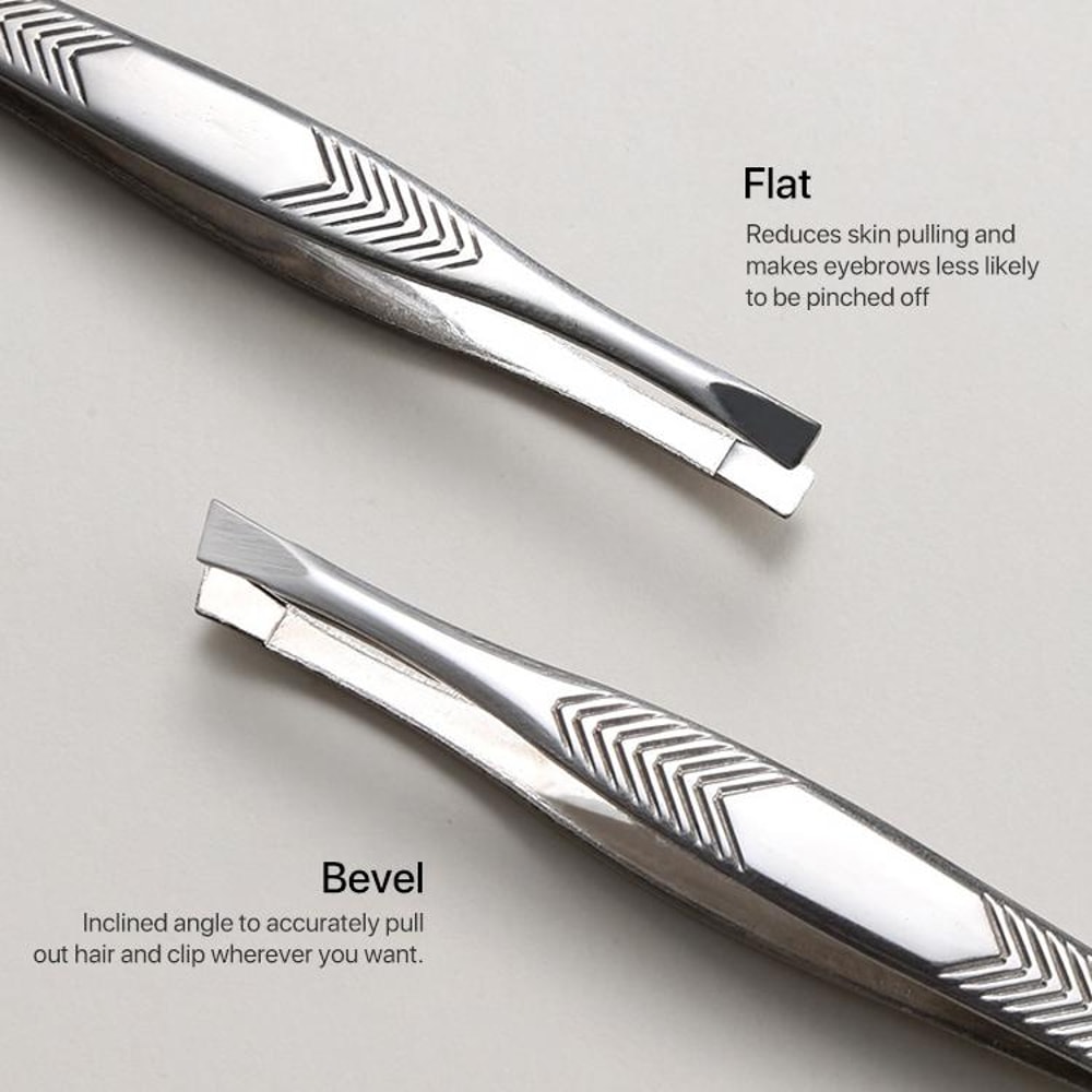 High-Precision Stainless Steel Eyebrow Tweezers Set Non Slip Flat and Slant Tip Grooming Tool