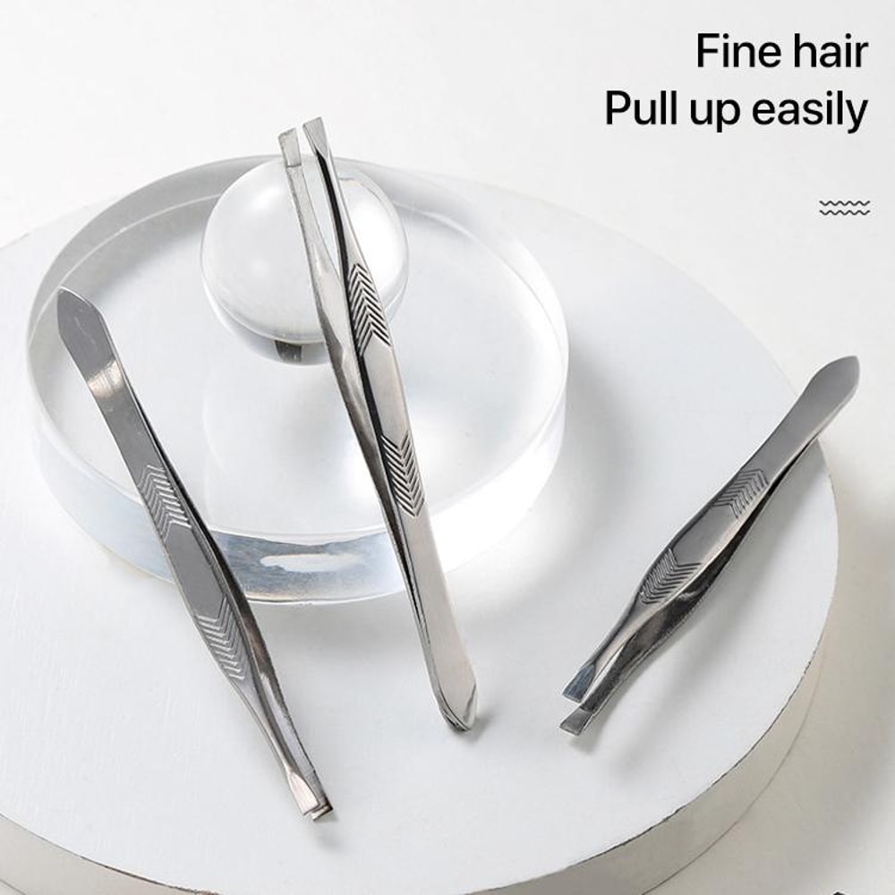 High-Precision Stainless Steel Eyebrow Tweezers Set Non Slip Flat and Slant Tip Grooming Tool