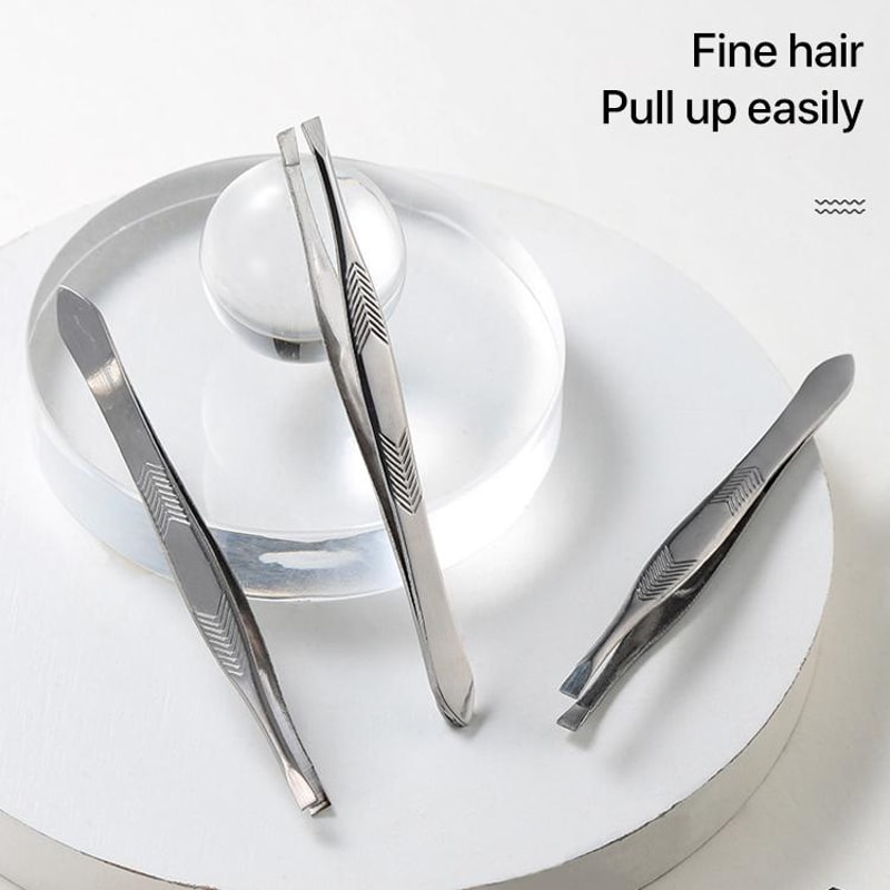 High-Precision Stainless Steel Eyebrow Tweezers Set Non Slip Flat and Slant Tip Grooming Tool