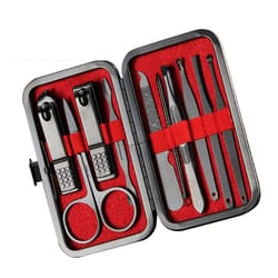 stainless steel nail clipper set manicure pedicure grooming kit with travel case red
