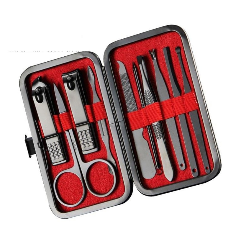 Stainless Steel Nail Clipper Set Manicure Pedicure Grooming Kit with Travel Case Red