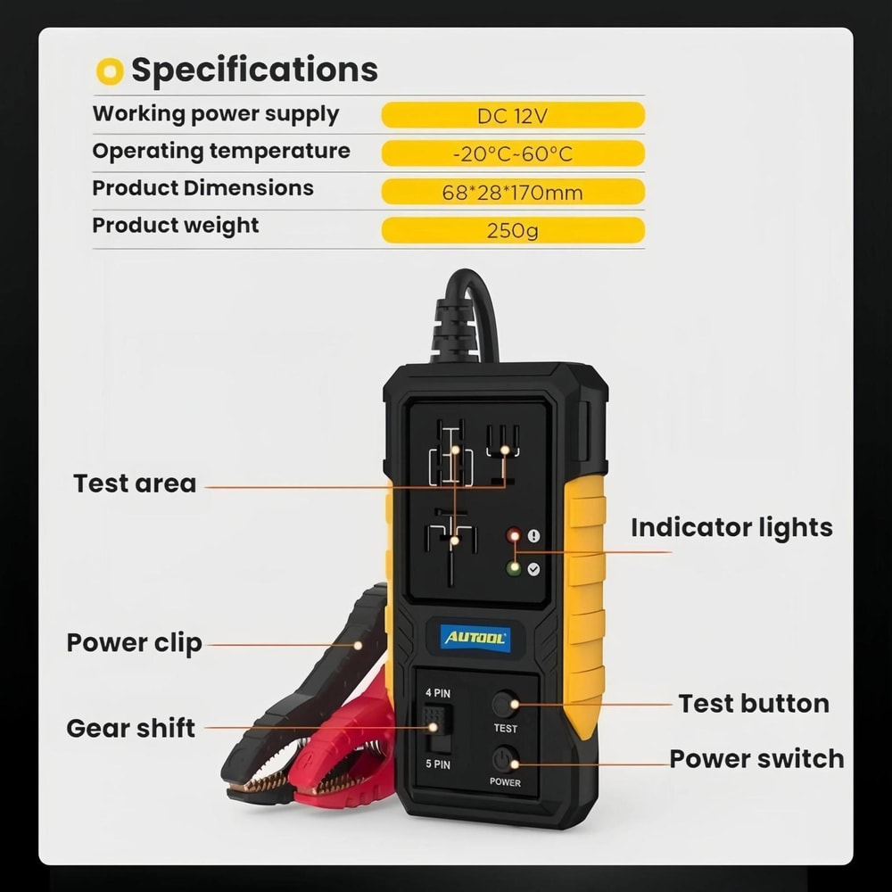 Automotive Relay Tester Diagnostic Tool with LED Fault Detection