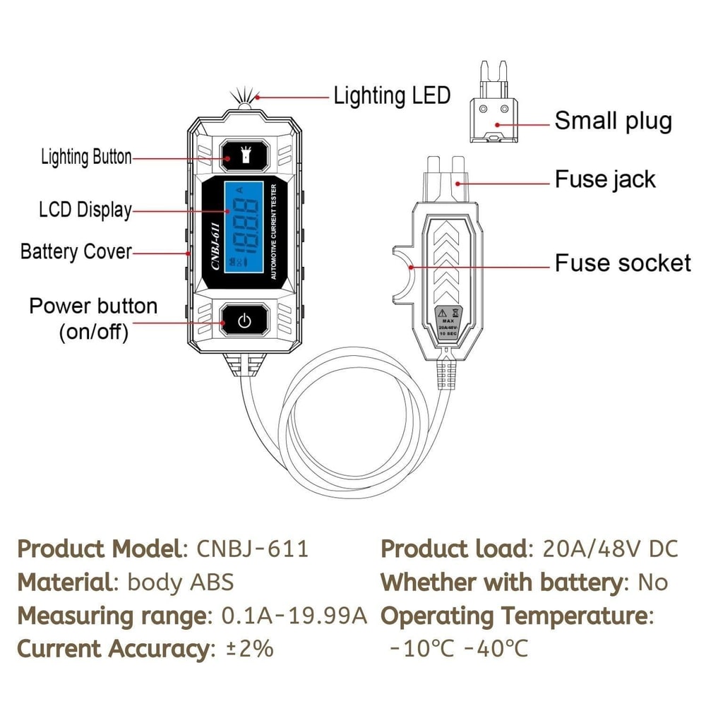 Automotive LED Blade Fuse Current Tester Blue LCD Car Fuse Circuit Tester