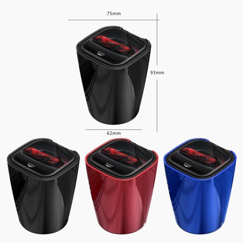 Portable Car Ashtray Bright Black ABS Automotive Ashtray with LED Light for Cars