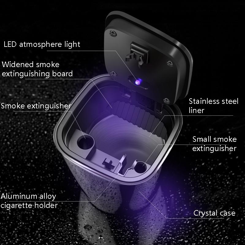 Portable Car Ashtray Bright Black ABS Automotive Ashtray with LED Light for Cars