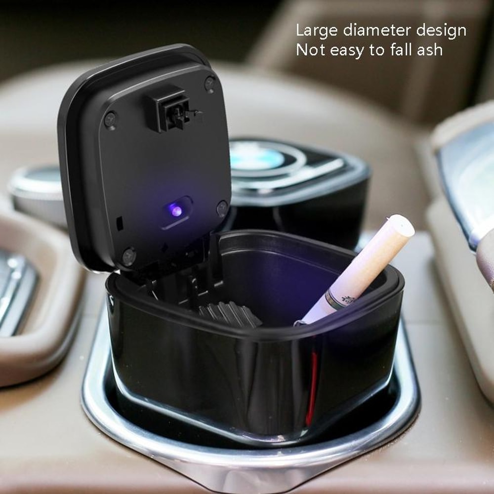 Portable Car Ashtray Bright Black ABS Automotive Ashtray with LED Light for Cars