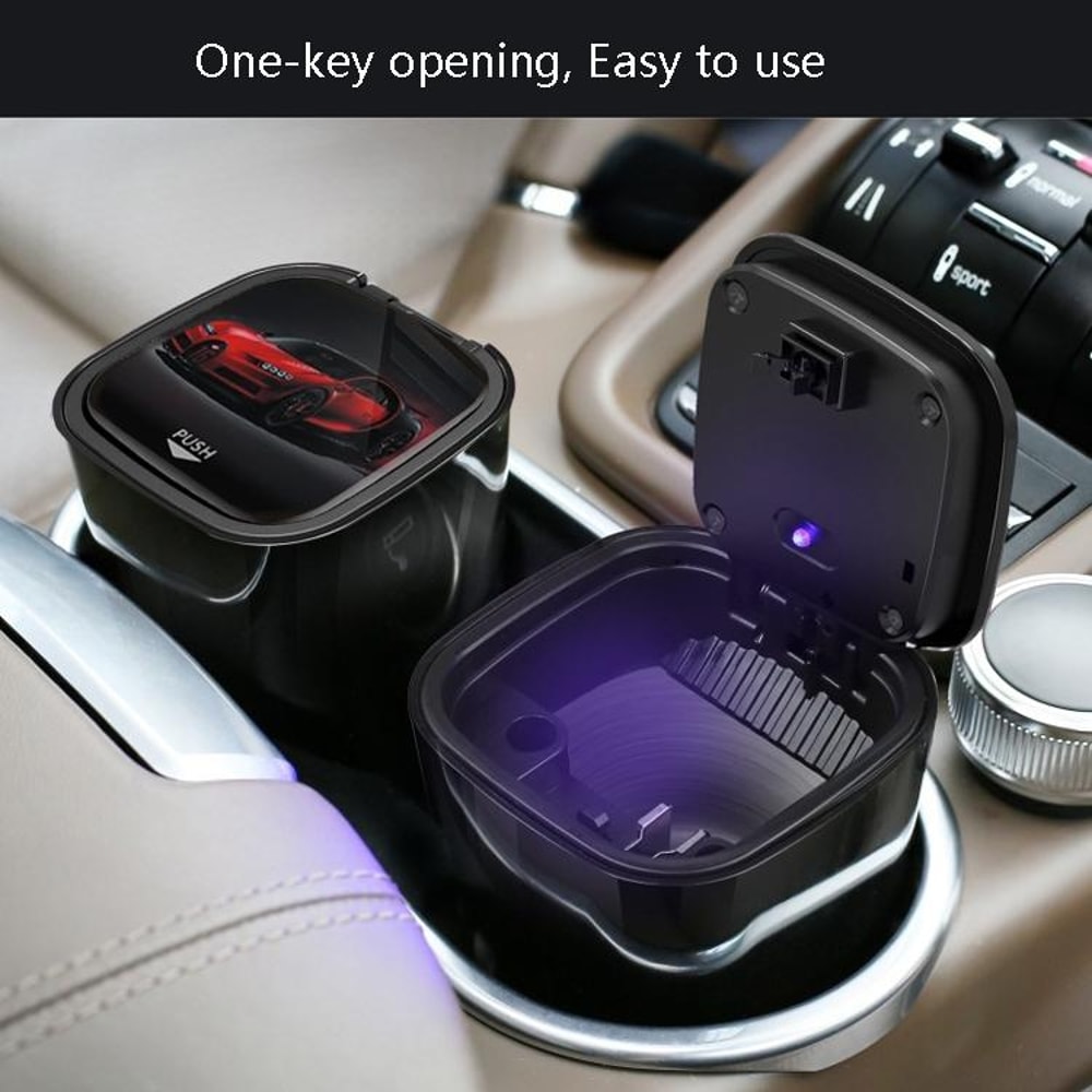 Portable Car Ashtray Bright Black ABS Automotive Ashtray with LED Light for Cars